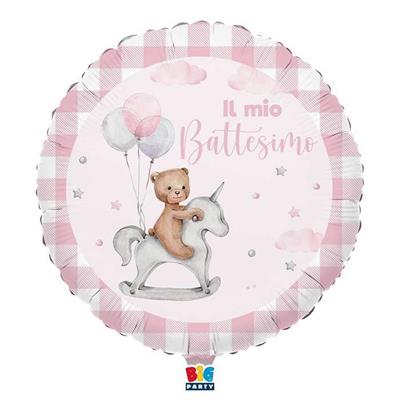 PALLONCINO MYLAR BATTESIMO TEDDY BEAR ROSA 45 CM 18 INCH