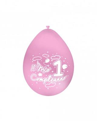 PALLONCINI 9INCH 1° COMPLEANNO ROSA 20PZ