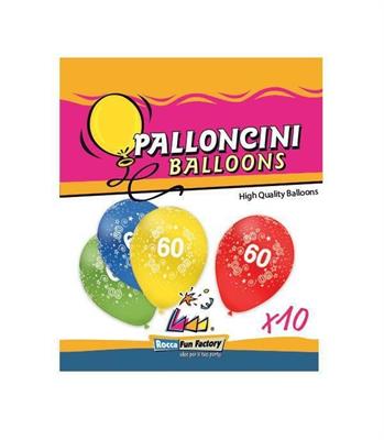 PALLONCINI 11INCH ASSORTITI STAMPA NUMERO 60 10PZ