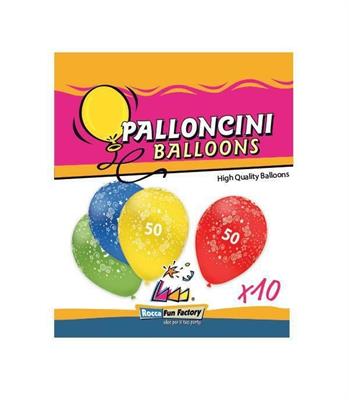 PALLONCINI NUMERO 50 MULTICOLOR 10 PZ 11 INCH 30 CM