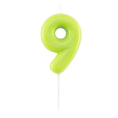 CANDELINA NUMERO 9 GLOSSY VERDE LIME CON PICK 10,5 CM