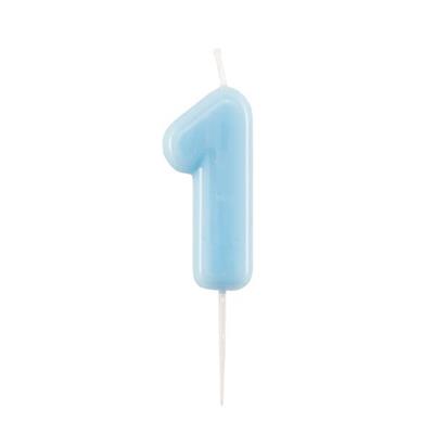 CANDELINA NUMERO 1 GLOSSY AZZURRO CON PICK 10,5 CM