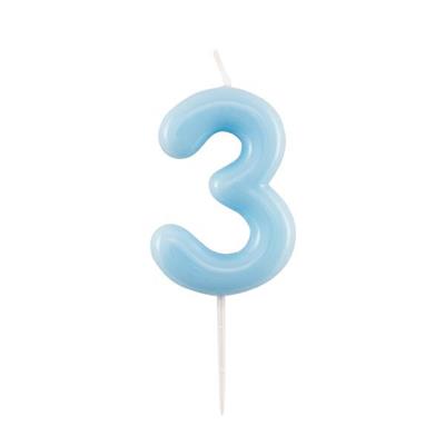 CANDELINA NUMERO 3 GLOSSY AZZURRO CON PICK 10,5 CM