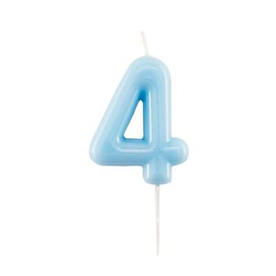 CANDELINA NUMERO 4 GLOSSY AZZURRO CON PICK 10,5 CM