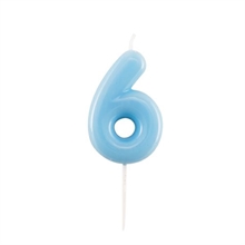 CANDELINA NUMERO 6 GLOSSY AZZURRO CON PICK 10,5 CM