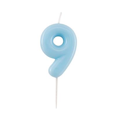 CANDELINA NUMERO 9 GLOSSY AZZURRO CON PICK 10,5 CM