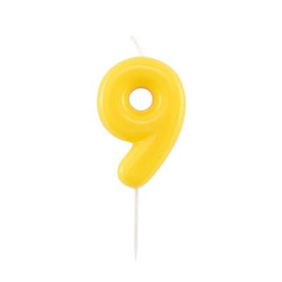 CANDELINA NUMERO 9 GLOSSY GIALLA CON PICK 10,5 CM