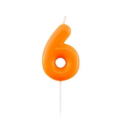 CANDELINA NUMERO 6 GLOSSY ARANCIO CON PICK 10,5 CM