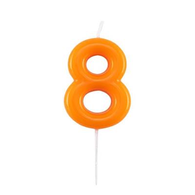 CANDELINA NUMERO 8 GLOSSY ARANCIO CON PICK 10,5 CM