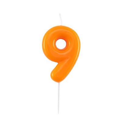 CANDELINA NUMERO 9 GLOSSY ARANCIO CON PICK 10,5 CM