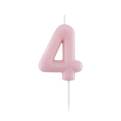 CANDELINA NUMERO 4 GLOSSY ROSA CON PICK 10,5 CM