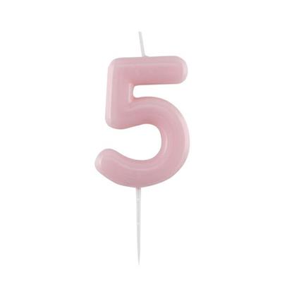 CANDELINA NUMERO 5 GLOSSY ROSA CON PICK 10,5 CM