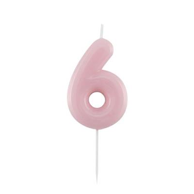 CANDELINA NUMERO 6 GLOSSY ROSA CON PICK 10,5 CM