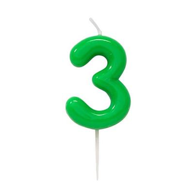 CANDELINA NUMERO 3 GLOSSY VERDE CON PICK 10,5 CM