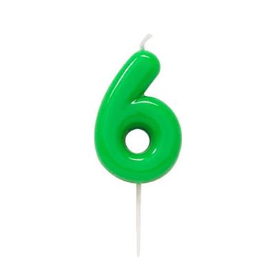 CANDELINA NUMERO 6 GLOSSY VERDE CON PICK 10,5 CM