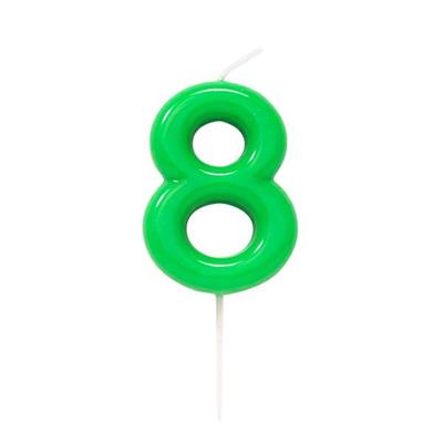 CANDELINA NUMERO 8 GLOSSY VERDE CON PICK 10,5 CM