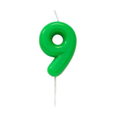 CANDELINA NUMERO 9 GLOSSY VERDE CON PICK 10,5 CM