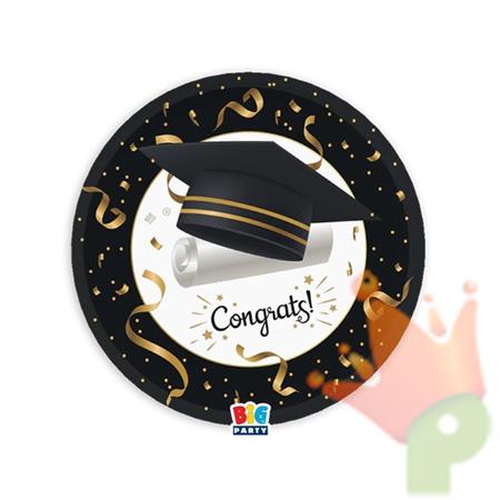 PIATTI LAUREA NERO ORO GRADUATION 6 PZ 18 CM