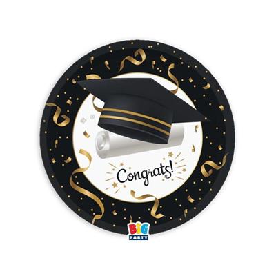 PIATTI LAUREA NERO ORO GRADUATION 6 PZ 18 CM