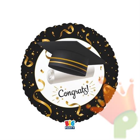 PALLONCINO MYLAR LAUREA NERO ORO GRADUATION 45 CM