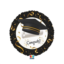 PALLONCINO MYLAR LAUREA NERO ORO GRADUATION 45 CM