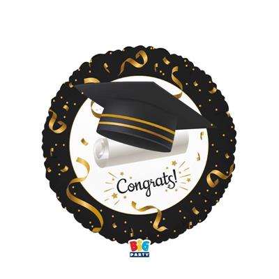 PALLONCINO MYLAR LAUREA NERO ORO GRADUATION 45 CM