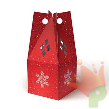 SCATOLA PORTAPANETTONE ROSSA DECORATAE CON MANIGLIE 22X22XH.50CM