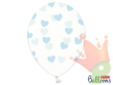 PALLONCINI 12INCH TRASPARENTE CUORI CELESTE 6PZ