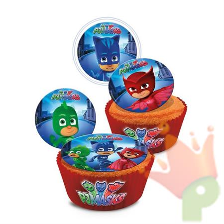 DISCHETTI IN ZUCCHERO PER CUPCAKES D. 3,4CM PJ MASK 16PZ