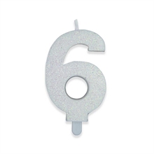 CANDELINA NUMERO 6 DI CERA SWEETY BIANCO GLITTER