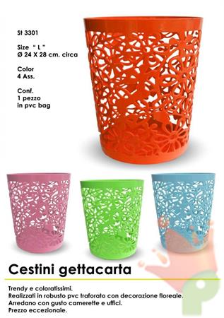 CESTINO PLASTICA FIORI D.24X28CM 4 COLORI ASSORTITI