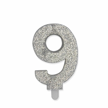 CANDELINA NUMERO 9 CERA SWEETY ARGENTO GLITTER