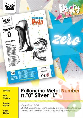 PALLONCINO MYLAR NUMERO 0 ARGENTO 120CM