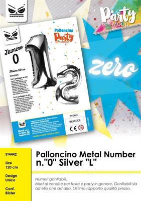 PALLONCINO MYLAR NUMERO 0 ARGENTO 120CM