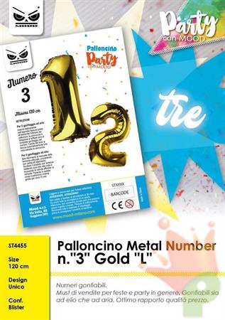 PALLONCINO MYLAR NUMERO 3 ORO 120CM