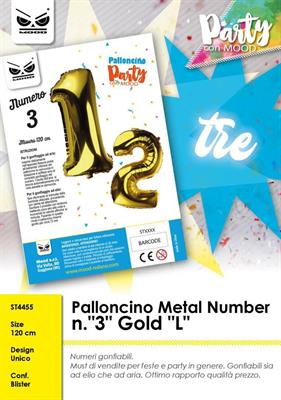 PALLONCINO MYLAR NUMERO 3 ORO 120CM