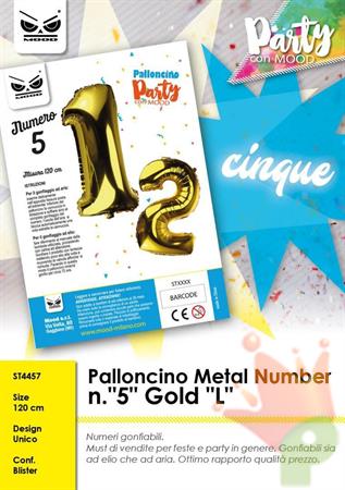 PALLONCINO MYLAR NUMERO 5 ORO 120CM