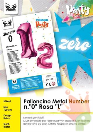 PALLONCINO MYLAR NUMERO 0 ROSA 120CM