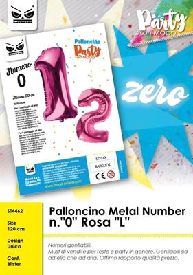 PALLONCINO MYLAR NUMERO 0 ROSA 120CM