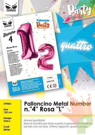 PALLONCINO MYLAR NUMERO 4 ROSA 120CM