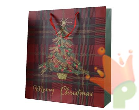 BUSTA REGALO NATALIZIA MERRY CHRISTMAS SCOZZESE H48X42X16 CM