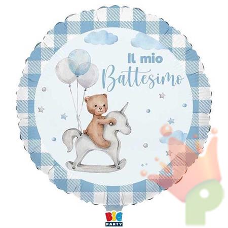 PALLONCINO MYLAR BATTESIMO TEDDY BEAR CELESTE 45 CM 18 INCH