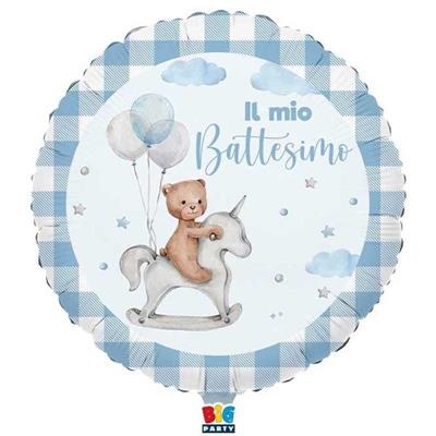 PALLONCINO MYLAR BATTESIMO TEDDY BEAR CELESTE 45 CM 18 INCH