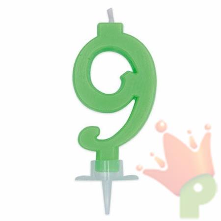 CANDELINA NUMERO 9 CERA ITALIC VERDE FLUO 7CM