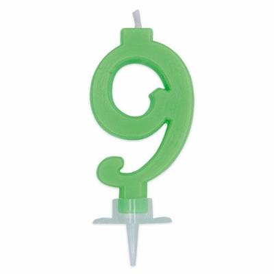 CANDELINA NUMERO 9 CERA ITALIC VERDE FLUO 7CM