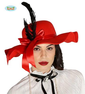 CAPPELLO ROSSO CON PIUME