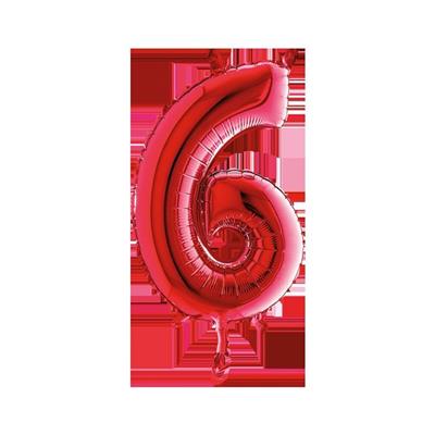 PALLONCINO MYLAR NUMERO 6 MEDIO 14INCH 36CM ROSSO 5PZ