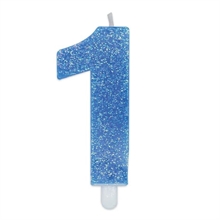 CANDELINA NUMERO 1 DI CERA SWEETY CELESTE GLITTER 9CM