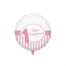 PALLONCINO MYLAR 18INCH BUON PRIMO COMPLEANNO ROSA