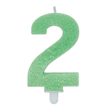 CANDELINA NUMERO 2 DI CERA SWEETY VERDE GLITTER 9CM